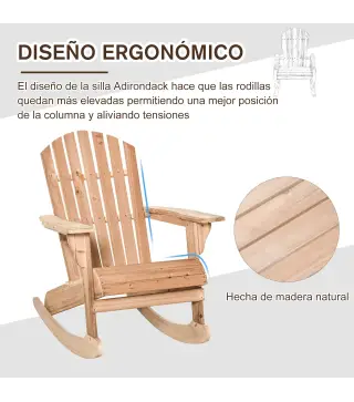 Silla Adirondack de Madera Natural 77x94x97 cm para Jardín Terraza Exterior de Estilo Rústico Carga 130kg Color Teca