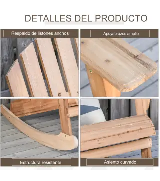 Silla Adirondack de Madera Natural 77x94x97 cm para Jardín Terraza Exterior de Estilo Rústico Carga 130kg Color Teca