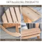 Silla Adirondack de Madera Natural 77x94x97 cm para Jardín Terraza Exterior de Estilo Rústico Carga 130kg Color Teca