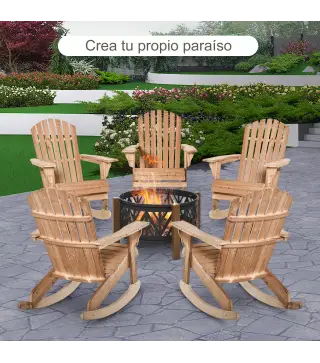 Silla Adirondack de Madera Natural 77x94x97 cm para Jardín Terraza Exterior de Estilo Rústico Carga 130kg Color Teca