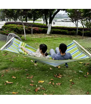 Hamaca Colgante de Jardín para 2 Personas Hamaca Ecológico para Camping con Almohada Carga de 180 kg Rayas Azules y Verdes 3,4x1