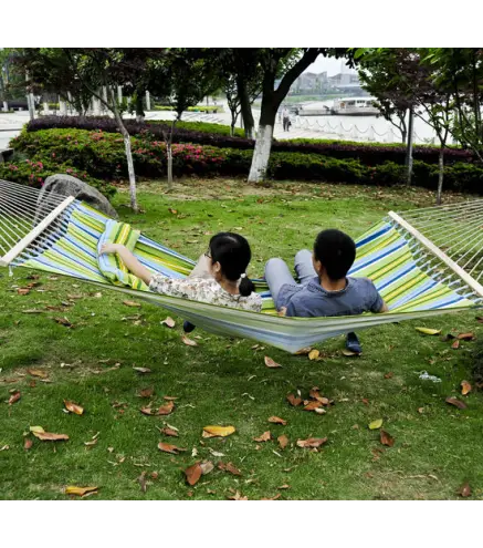 Hamaca Colgante de Jardín para 2 Personas Hamaca Ecológico para Camping con Almohada Carga de 180 kg Rayas Azules y Verdes 3,4x1
