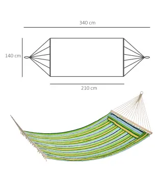 Hamaca Colgante de Jardín para 2 Personas Hamaca Ecológico para Camping con Almohada Carga de 180 kg Rayas Azules y Verdes 3,4x1