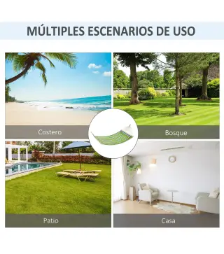 Hamaca Colgante de Jardín para 2 Personas Hamaca Ecológico para Camping con Almohada Carga de 180 kg Rayas Azules y Verdes 3,4x1