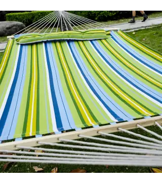 Hamaca Colgante de Jardín para 2 Personas Hamaca Ecológico para Camping con Almohada Carga de 180 kg Rayas Azules y Verdes 3,4x1