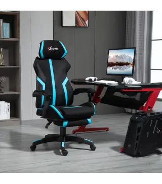 Silla Gaming con Reposapiés Retráctil Silla de Oficina Giratoria Reclinable con Reposacabezas y Altura Ajustable 65x65x119-129 c