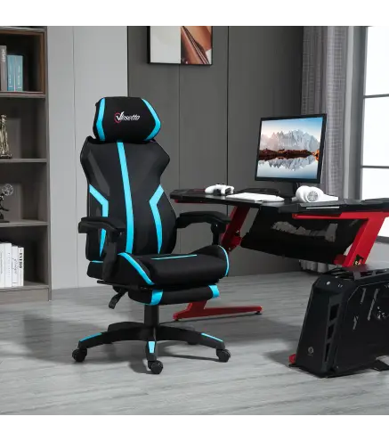 Silla Gaming con Reposapiés Retráctil Silla de Oficina Giratoria Reclinable con Reposacabezas y Altura Ajustable 65x65x119-129 c