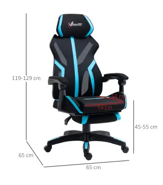 Silla Gaming con Reposapiés Retráctil Silla de Oficina Giratoria Reclinable con Reposacabezas y Altura Ajustable 65x65x119-129 c