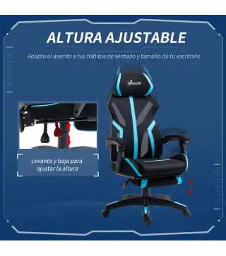 Silla Gaming con Reposapiés Retráctil Silla de Oficina Giratoria Reclinable con Reposacabezas y Altura Ajustable 65x65x119-129 c