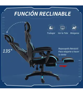 Silla Gaming con Reposapiés Retráctil Silla de Oficina Giratoria Reclinable con Reposacabezas y Altura Ajustable 65x65x119-129 c