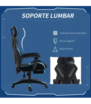 Silla Gaming con Reposapiés Retráctil Silla de Oficina Giratoria Reclinable con Reposacabezas y Altura Ajustable 65x65x119-129 c