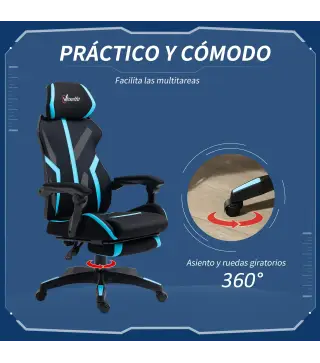 Silla Gaming con Reposapiés Retráctil Silla de Oficina Giratoria Reclinable con Reposacabezas y Altura Ajustable 65x65x119-129 c