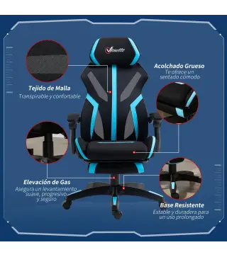 Silla Gaming con Reposapiés Retráctil Silla de Oficina Giratoria Reclinable con Reposacabezas y Altura Ajustable 65x65x119-129 c