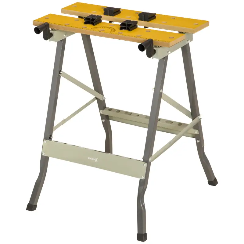 Banco de Trabajo Plegable 4 en 1 Mesa de Trabajo con 4 Abrazaderas 2 Manivelas 62,5x60,5x78,5 cm Natural y Gris Banco de Trabajo Plegable 4 en 1 Mesa de Trabajo con 4 Abrazaderas 2 Manivelas 62,5x60,5x78,5 cm Natural y Gris