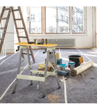 Banco de Trabajo Plegable 4 en 1 Mesa de Trabajo con 4 Abrazaderas 2 Manivelas 62,5x60,5x78,5 cm Natural y Gris