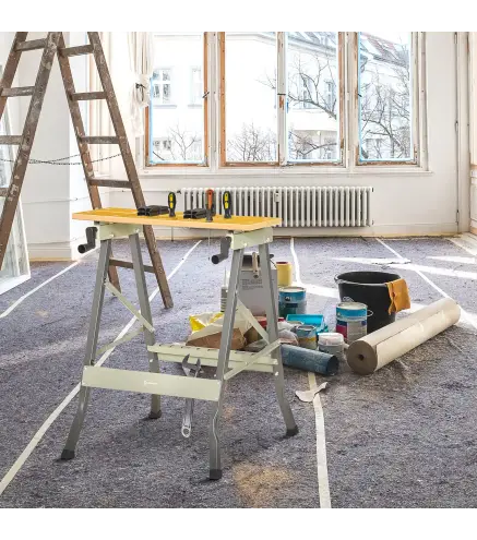 Banco de Trabajo Plegable 4 en 1 Mesa de Trabajo con 4 Abrazaderas 2 Manivelas 62,5x60,5x78,5 cm Natural y Gris