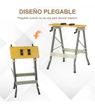 Banco de Trabajo Plegable 4 en 1 Mesa de Trabajo con 4 Abrazaderas 2 Manivelas 62,5x60,5x78,5 cm Natural y Gris