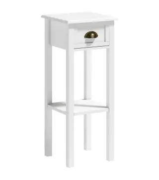 Mesa Auxiliar Moderna, Mesa Auxiliar para Sofá, con Cajón y Estante, Mesita de Noche para Salón, Dormitorio, 30x30x75 cm, Blanco