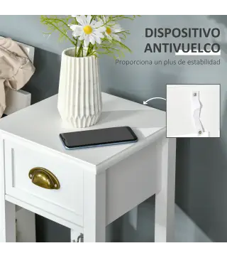 Mesa Auxiliar Moderna, Mesa Auxiliar para Sofá, con Cajón y Estante, Mesita de Noche para Salón, Dormitorio, 30x30x75 cm, Blanco