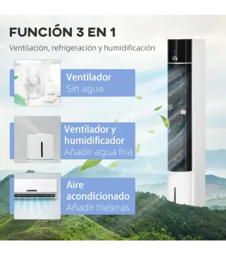 Enfriador de Aire Bajo Consumo 3 en1 Oscilante Humificador con 3L Control Remoto Pantalla LED 3 Velocidades 3 Modos y Temporizad