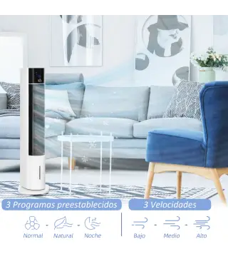 Enfriador de Aire Bajo Consumo 3 en1 Oscilante Humificador con 3L Control Remoto Pantalla LED 3 Velocidades 3 Modos y Temporizad