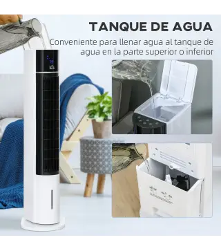 Enfriador de Aire Bajo Consumo 3 en1 Oscilante Humificador con 3L Control Remoto Pantalla LED 3 Velocidades 3 Modos y Temporizad