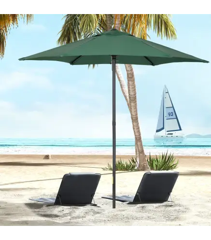 Parasol de Terraza con Mástil de Aluminio Techo de Ventilación y Poste Desmontable Impermeable para Patio Verde