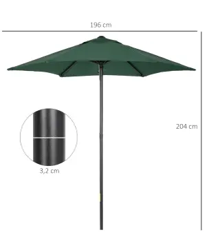 Parasol de Terraza con Mástil de Aluminio Techo de Ventilación y Poste Desmontable Impermeable para Patio Verde