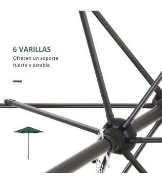 Parasol de Terraza con Mástil de Aluminio Techo de Ventilación y Poste Desmontable Impermeable para Patio Verde
