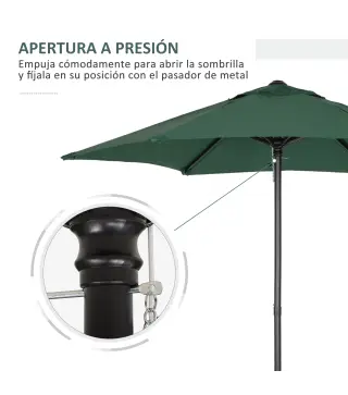 Parasol de Terraza con Mástil de Aluminio Techo de Ventilación y Poste Desmontable Impermeable para Patio Verde
