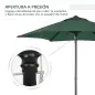 Parasol de Terraza con Mástil de Aluminio Techo de Ventilación y Poste Desmontable Impermeable para Patio Verde