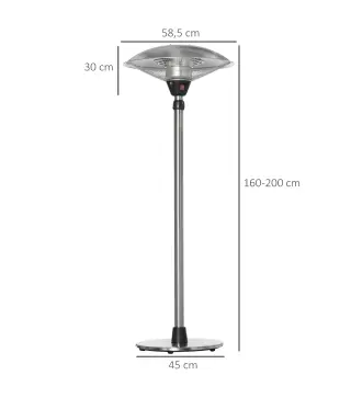 Calefactor de Pie de Exterior 1200/1800/3000W Estufa de Infrarrojos con Altura Ajustable Ø58,5x160-200 cm Plata
