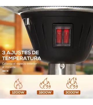 Calefactor de Pie de Exterior 1200/1800/3000W Estufa de Infrarrojos con Altura Ajustable Ø58,5x160-200 cm Plata