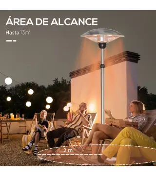 Calefactor de Pie de Exterior 1200/1800/3000W Estufa de Infrarrojos con Altura Ajustable Ø58,5x160-200 cm Plata