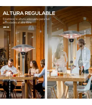 Calefactor de Pie de Exterior 1200/1800/3000W Estufa de Infrarrojos con Altura Ajustable Ø58,5x160-200 cm Plata