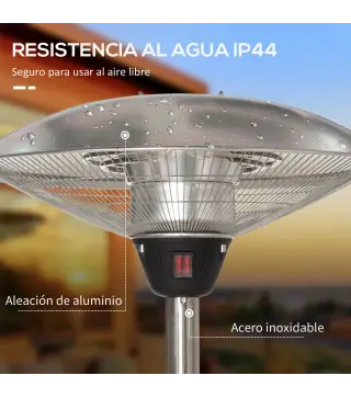 Calefactor de Pie de Exterior 1200/1800/3000W Estufa de Infrarrojos con Altura Ajustable Ø58,5x160-200 cm Plata