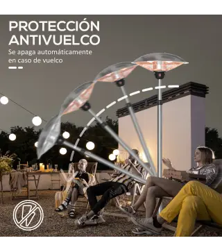 Calefactor de Pie de Exterior 1200/1800/3000W Estufa de Infrarrojos con Altura Ajustable Ø58,5x160-200 cm Plata