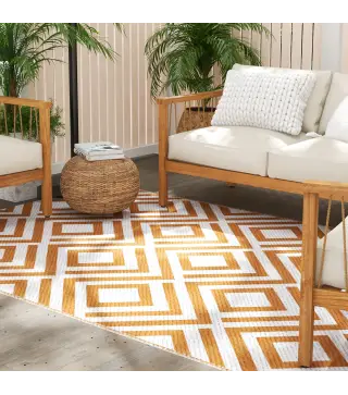 Alfombra Exterior Reversible 182x274 cm de Plástico Impermeable para Terraza Patio Camping Playa Rojo y Blanco