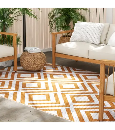 Alfombra Exterior Reversible 182x274 cm de Plástico Impermeable para Terraza Patio Camping Playa Rojo y Blanco