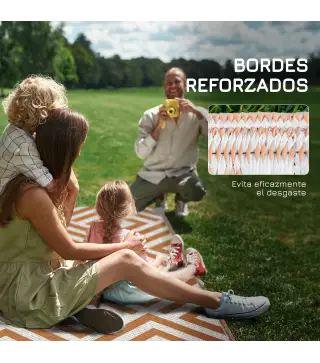 Alfombra Exterior Reversible 182x274 cm de Plástico Impermeable para Terraza Patio Camping Playa Rojo y Blanco