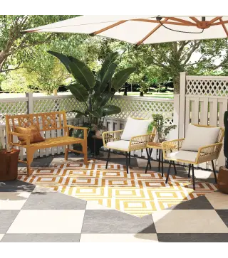 Alfombra Exterior Reversible 182x274 cm de Plástico Impermeable para Terraza Patio Camping Playa Rojo y Blanco