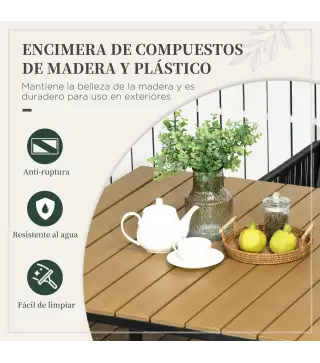 Conjunto de Jardín Exterior con Mesa Cuadrada 110x110x75 cm y 4 Sillas con Cojines 50,5x49,5x67 cm Negro y Natural