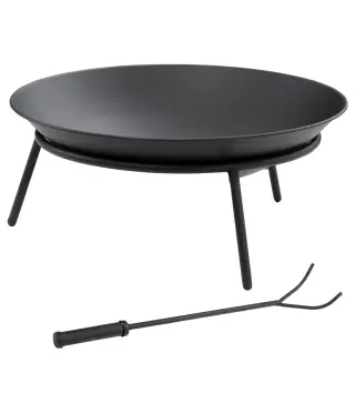 Brasero de Exterior para Jardín Pozo de Fuego de Metal con Atizador para Patio Terraza Ø47x21 cm Negro
