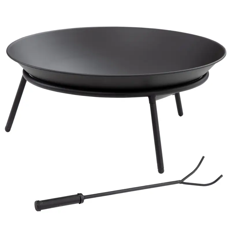 Brasero de Exterior para Jardín Pozo de Fuego de Metal con Atizador para Patio Terraza Ø47x21 cm Negro