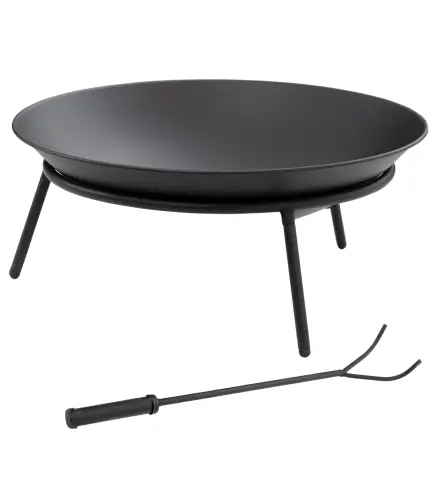 Brasero de Exterior para Jardín Pozo de Fuego de Metal con Atizador para Patio Terraza Ø47x21 cm Negro