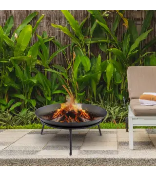 Brasero de Exterior para Jardín Pozo de Fuego de Metal con Atizador para Patio Terraza Ø47x21 cm Negro