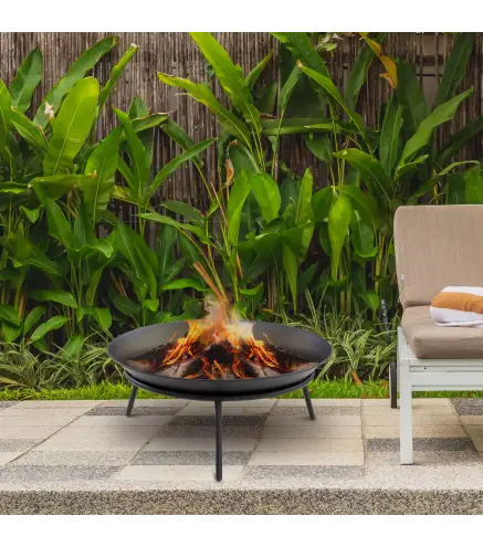 Brasero de Exterior para Jardín Pozo de Fuego de Metal con Atizador para Patio Terraza Ø47x21 cm Negro