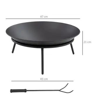 Brasero de Exterior para Jardín Pozo de Fuego de Metal con Atizador para Patio Terraza Ø47x21 cm Negro