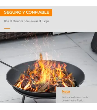 Brasero de Exterior para Jardín Pozo de Fuego de Metal con Atizador para Patio Terraza Ø47x21 cm Negro