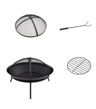 Brasero de Exterior con Tapa y Atizador Pozo de Fuego de Metal para Terraza Patio Jardín Ø47x33 cm Negro
